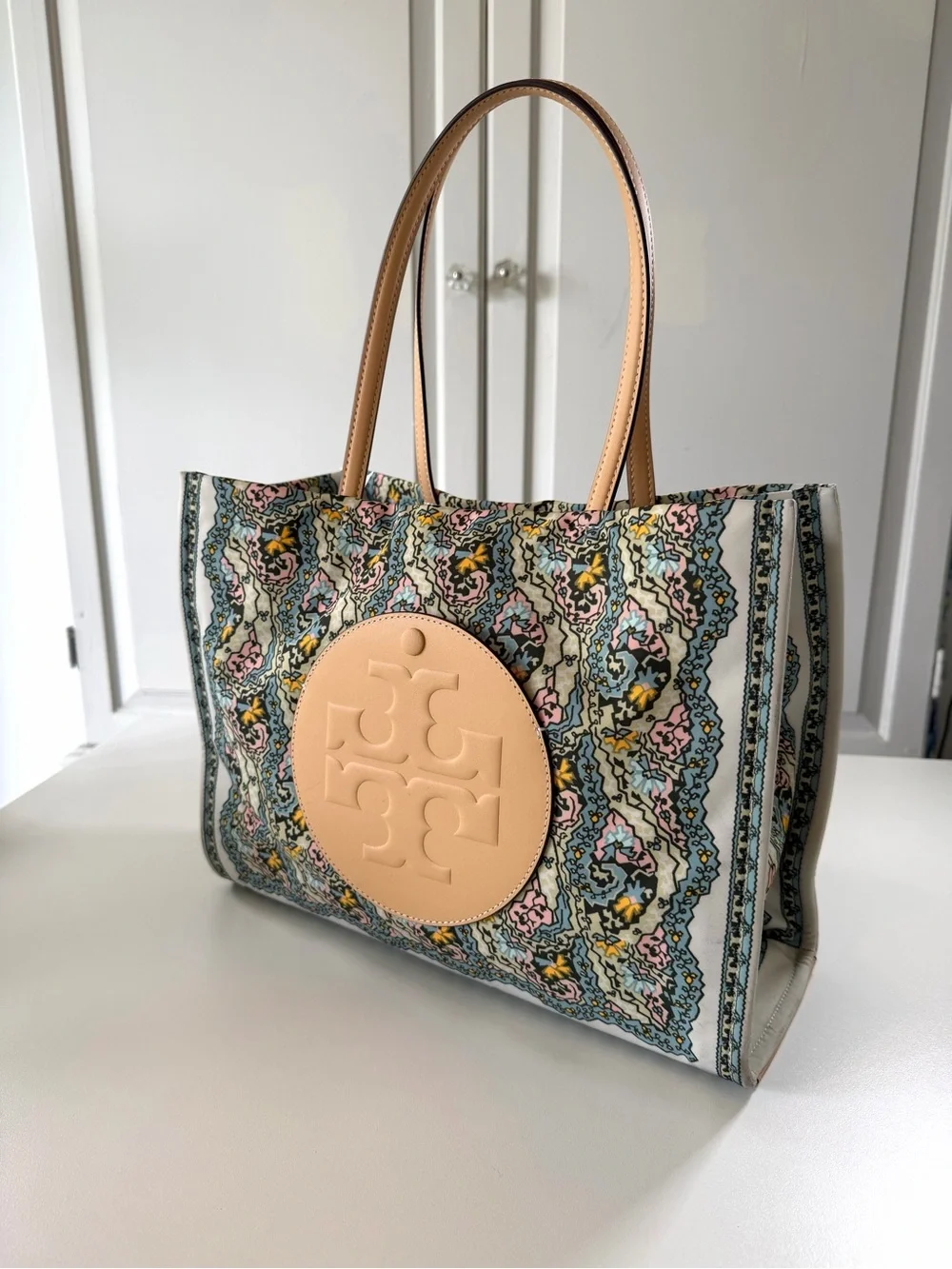 Tory Burch Ella Printed Tote Blue Dream Paisley Floral Paisley